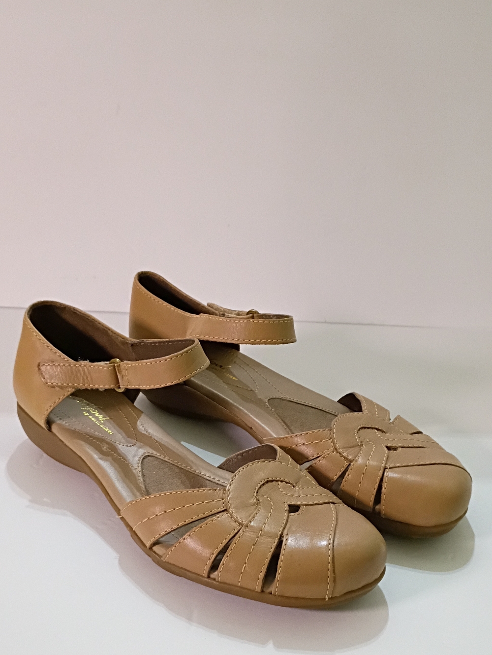 Natural Soul Women's Tan Ankle-Strap Woven Toe Flats